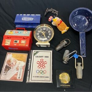 Vintage Collectible Lot with Clock and Memorabilia